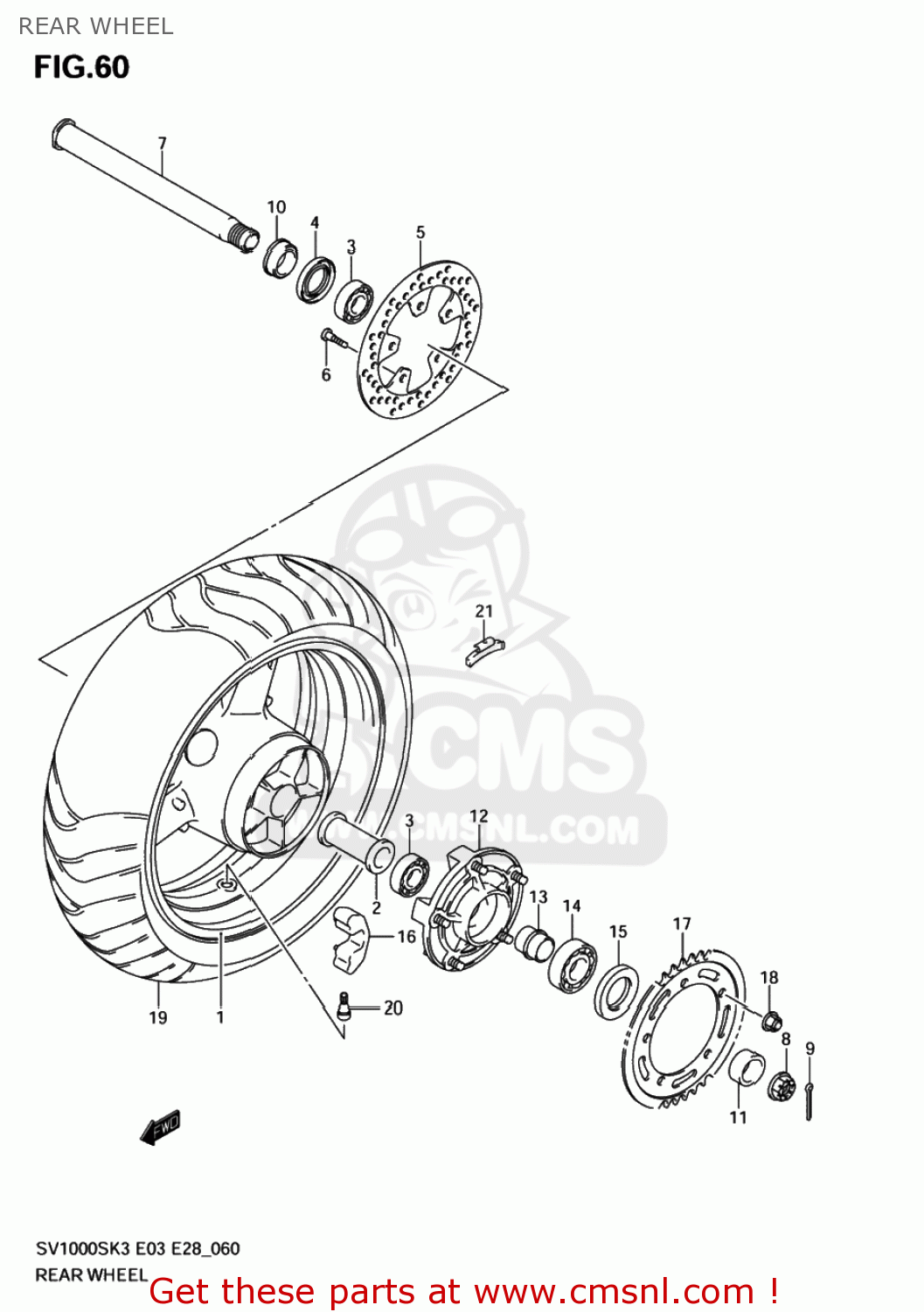 REAR WHEEL SV1000S 2004 (K4) USA (E03)
