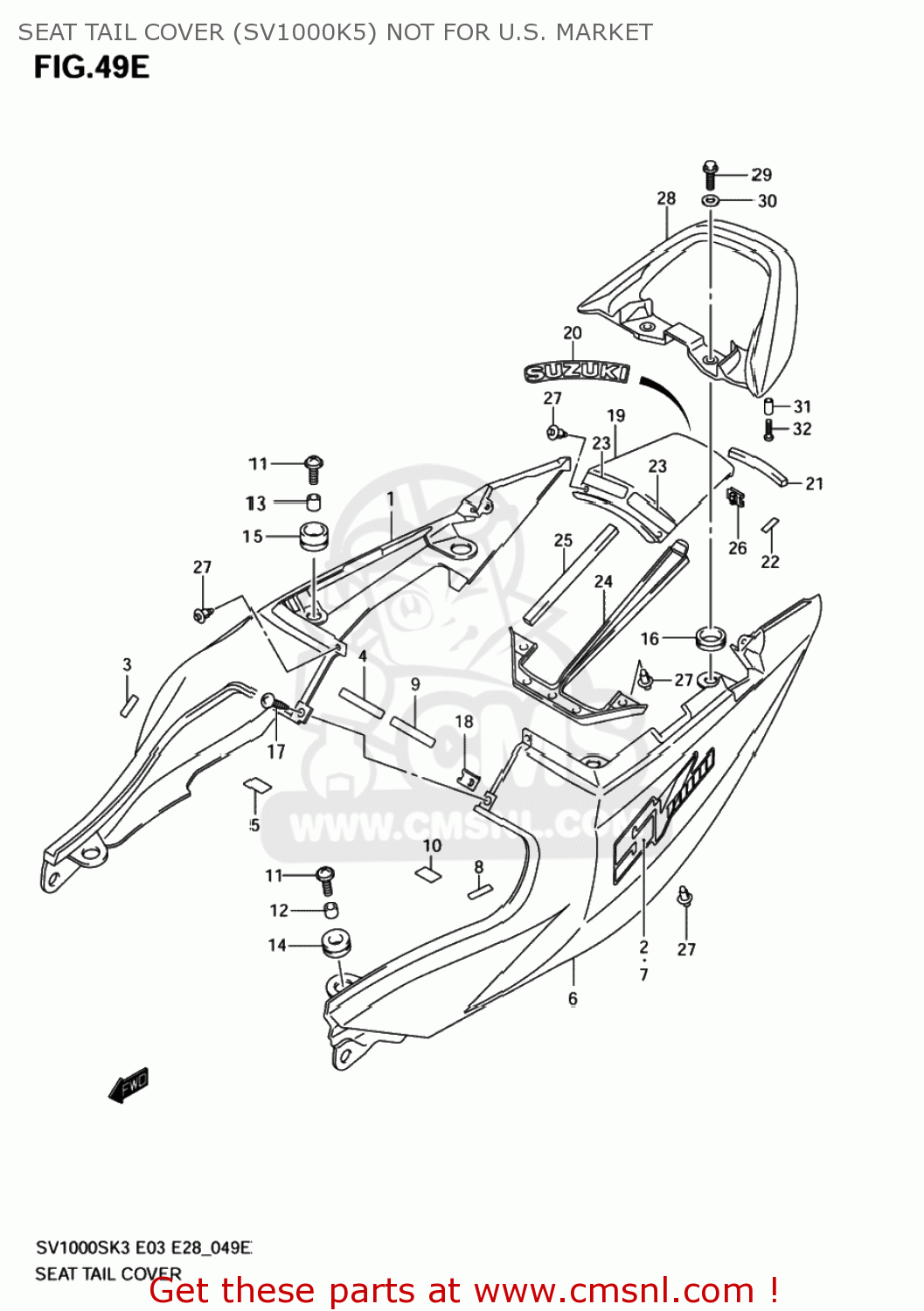 SEAT TAIL COVER (SV1000K5) NOT FOR U.S. MARKET SV1000S 2004 (K4) USA (E03)