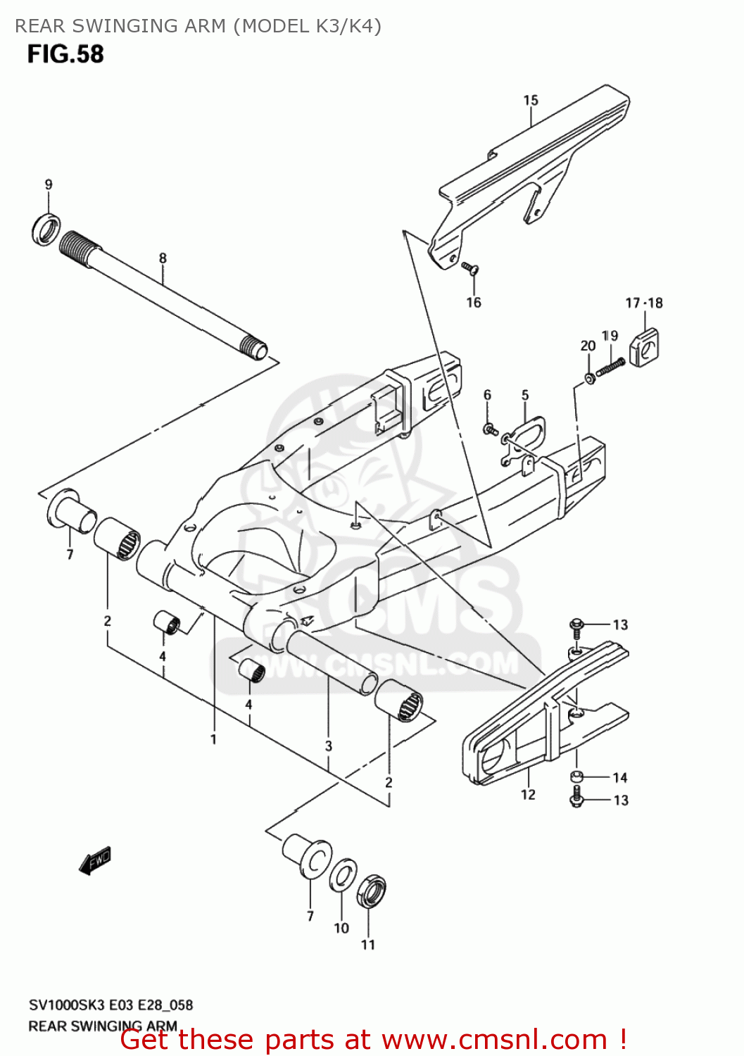 REAR SWINGING ARM (MODEL K3/K4) SV1000S 2005 (K5) USA (E03)