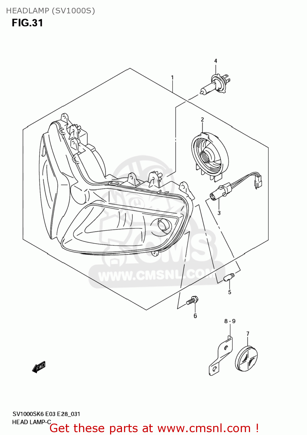 HEADLAMP (SV1000S) SV1000S 2006 (K6) USA (E03)