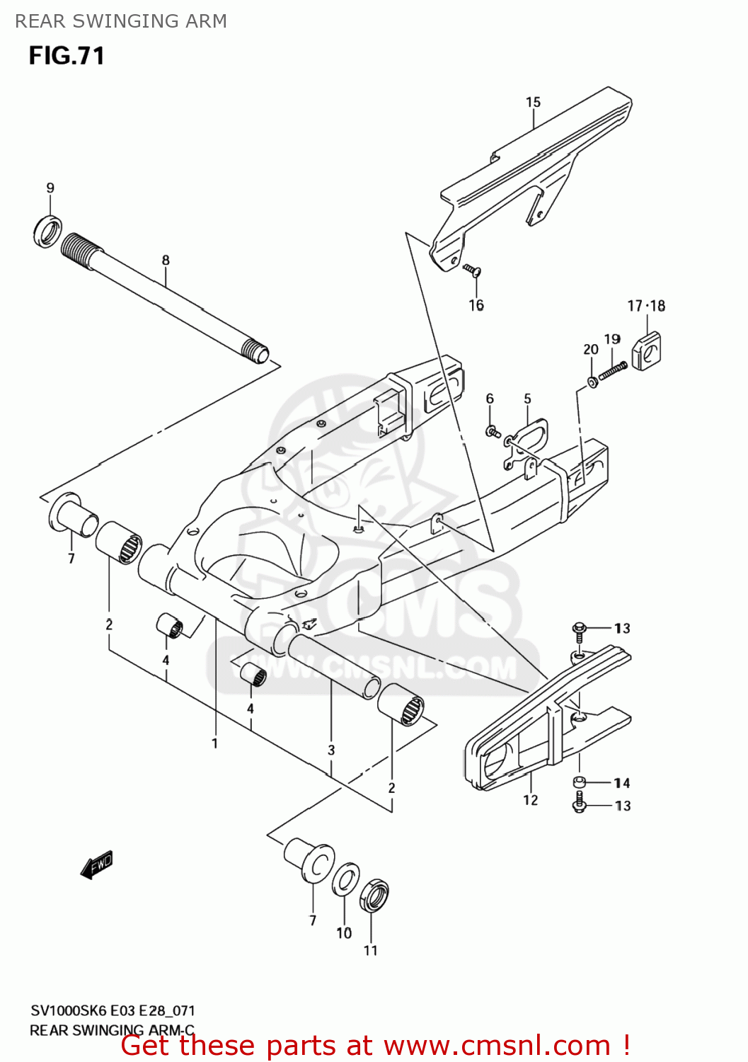 REAR SWINGING ARM SV1000S 2006 (K6) USA (E03)