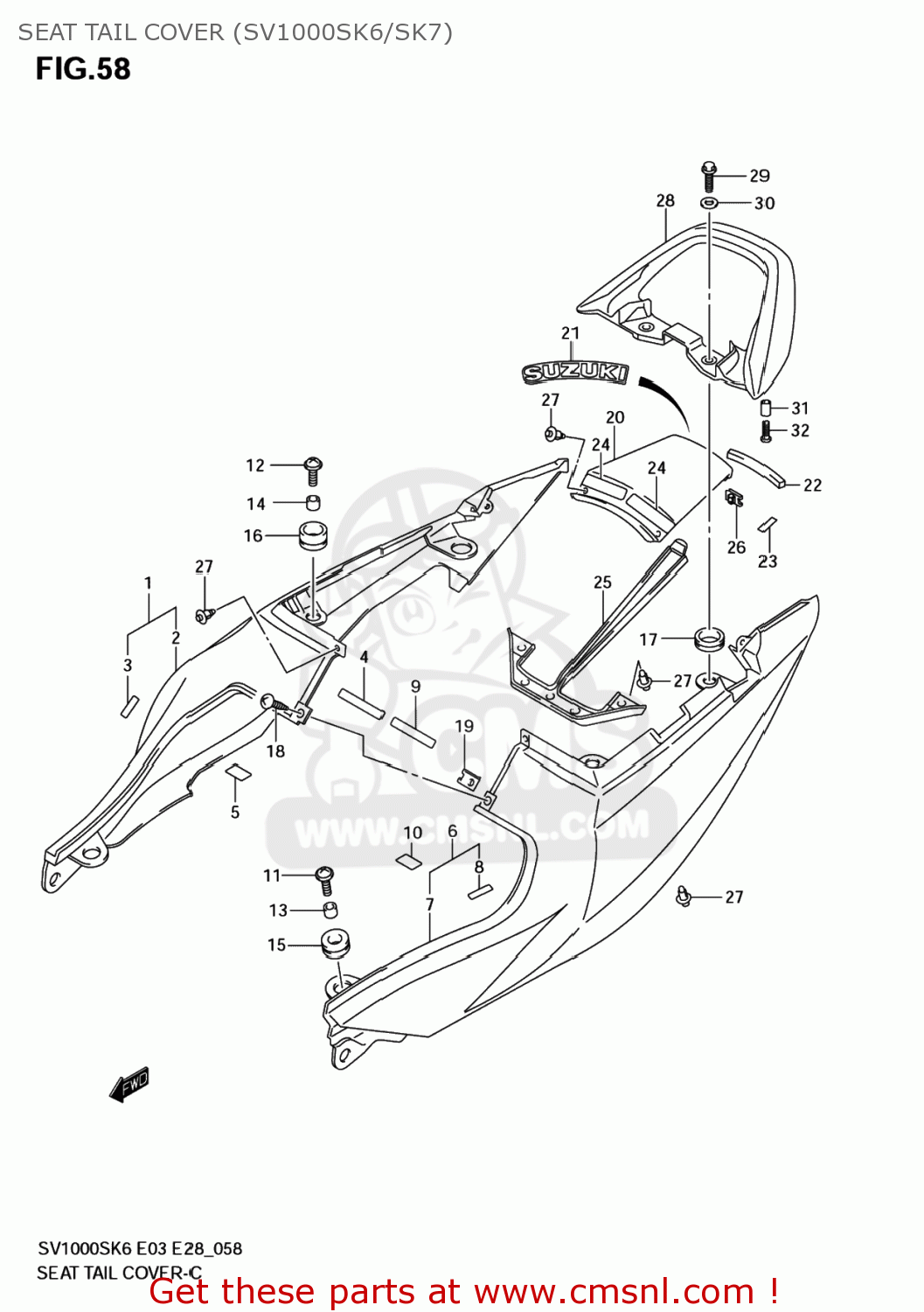 SEAT TAIL COVER (SV1000SK6/SK7) SV1000S 2006 (K6) USA (E03)
