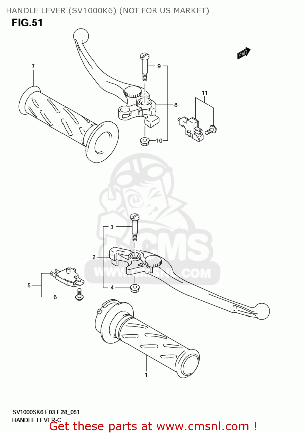 HANDLE LEVER (SV1000K6) (NOT FOR US MARKET) SV1000S 2007 (K7) USA (E03)