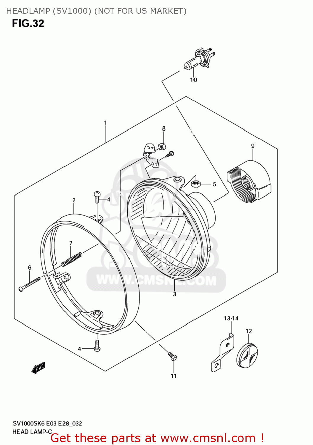 HEADLAMP (SV1000) (NOT FOR US MARKET) SV1000S 2007 (K7) USA (E03)