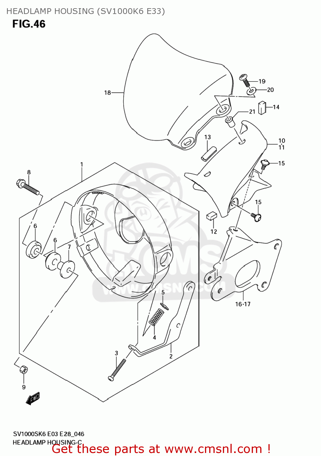 HEADLAMP HOUSING (SV1000K6 E33) SV1000S 2007 (K7) USA (E03)