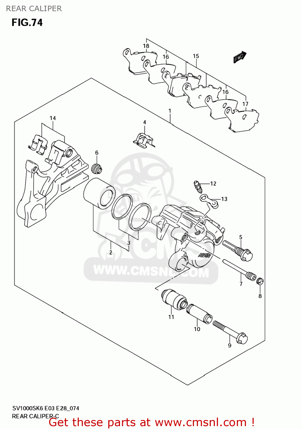 REAR CALIPER SV1000S 2007 (K7) USA (E03)