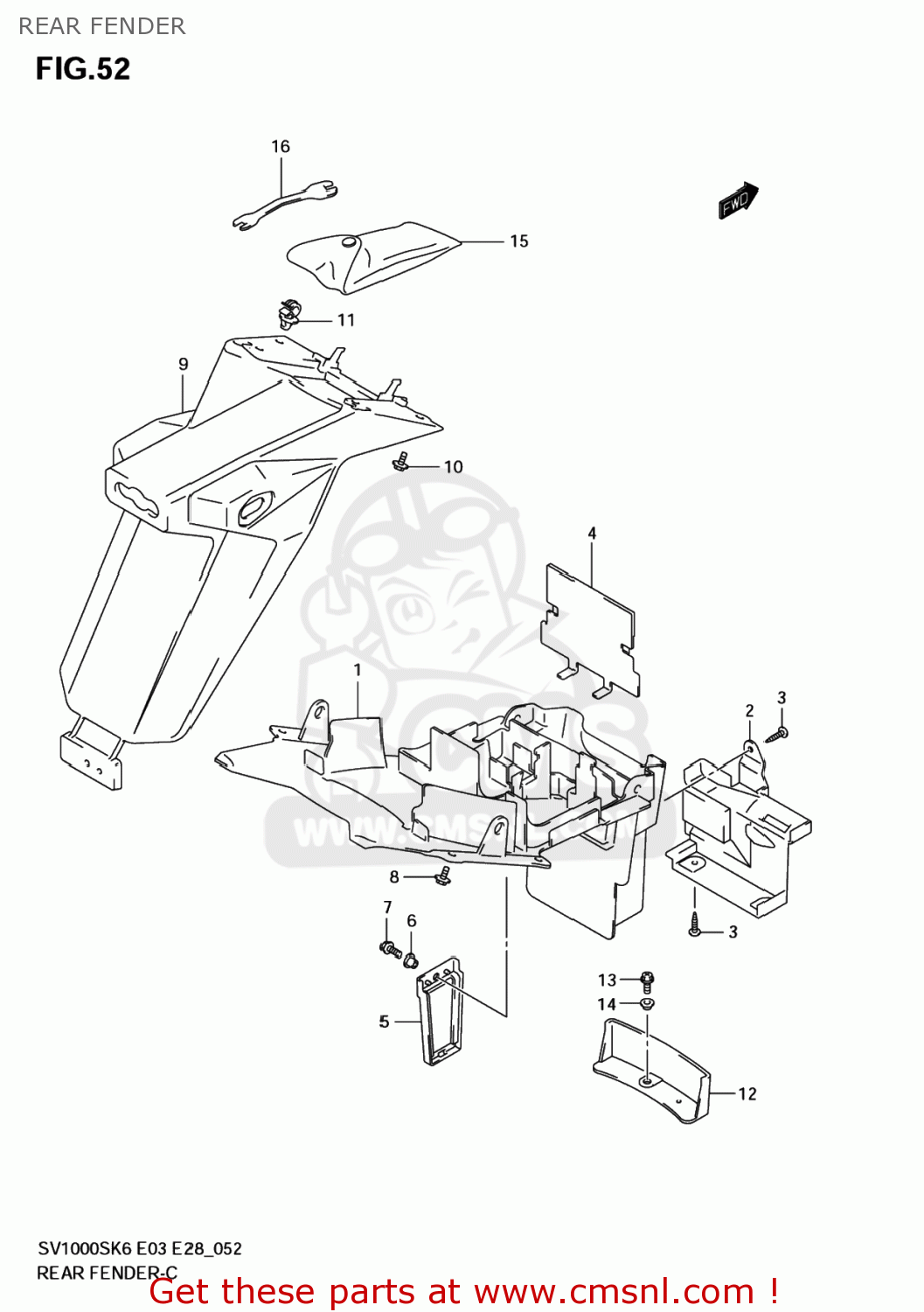 REAR FENDER SV1000S 2007 (K7) USA (E03)