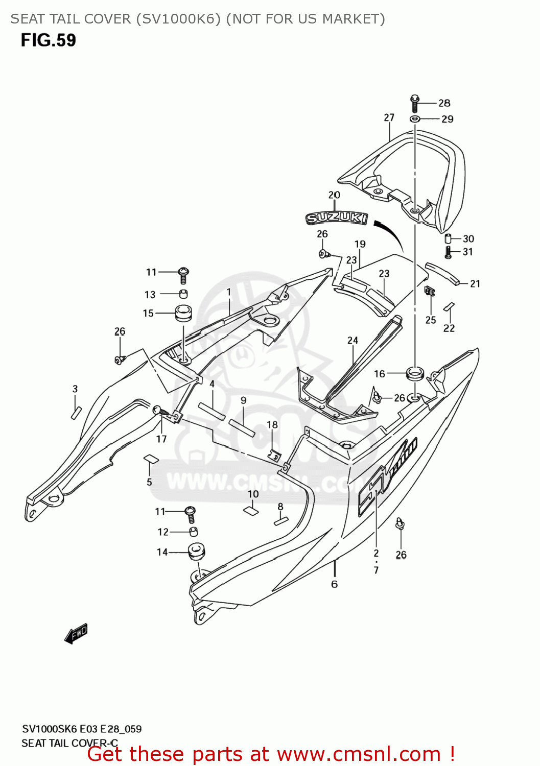 SEAT TAIL COVER (SV1000K6) (NOT FOR US MARKET) SV1000S 2007 (K7) USA (E03)