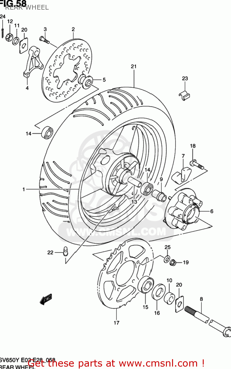REAR WHEEL SV650 1999 (X) USA (E03)