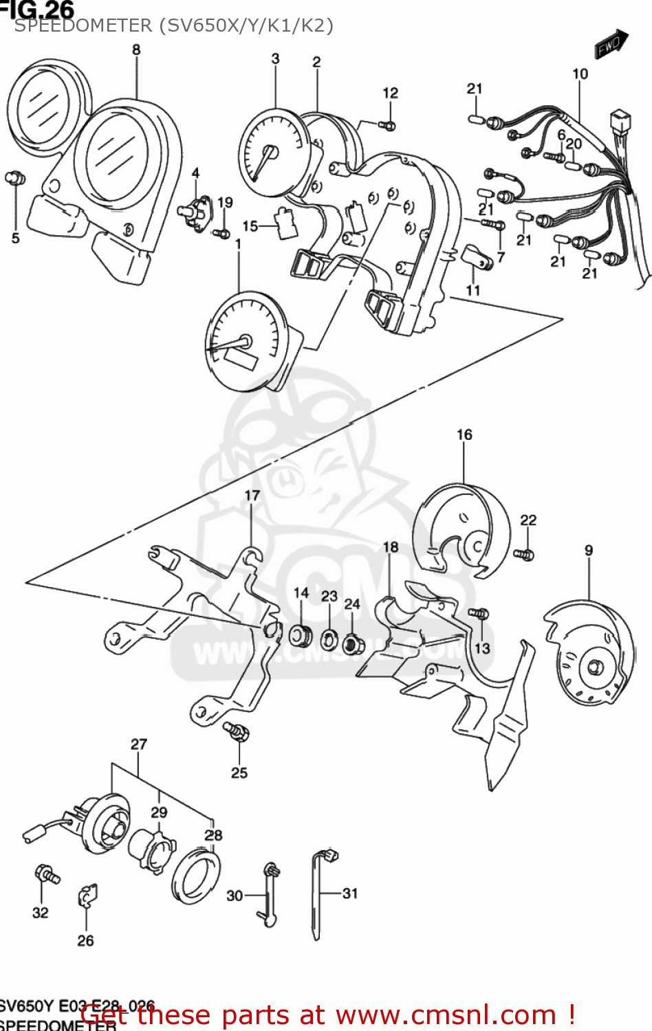 SPEEDOMETER (SV650X/Y/K1/K2) SV650 1999 (X) USA (E03)