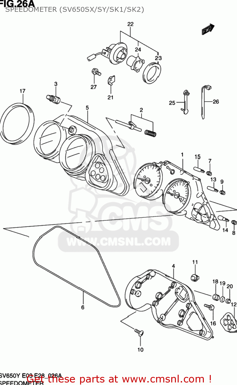 SPEEDOMETER (SV650SX/SY/SK1/SK2) SV650 2001 (K1) USA (E03)