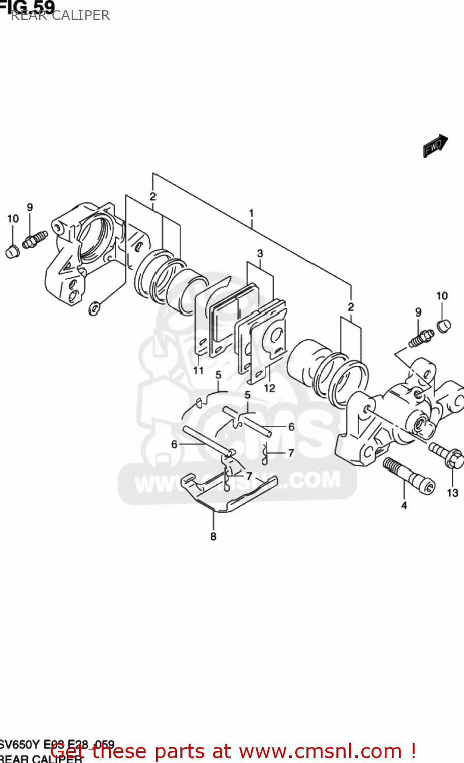 REAR CALIPER SV650 2002 (K2) USA (E03)