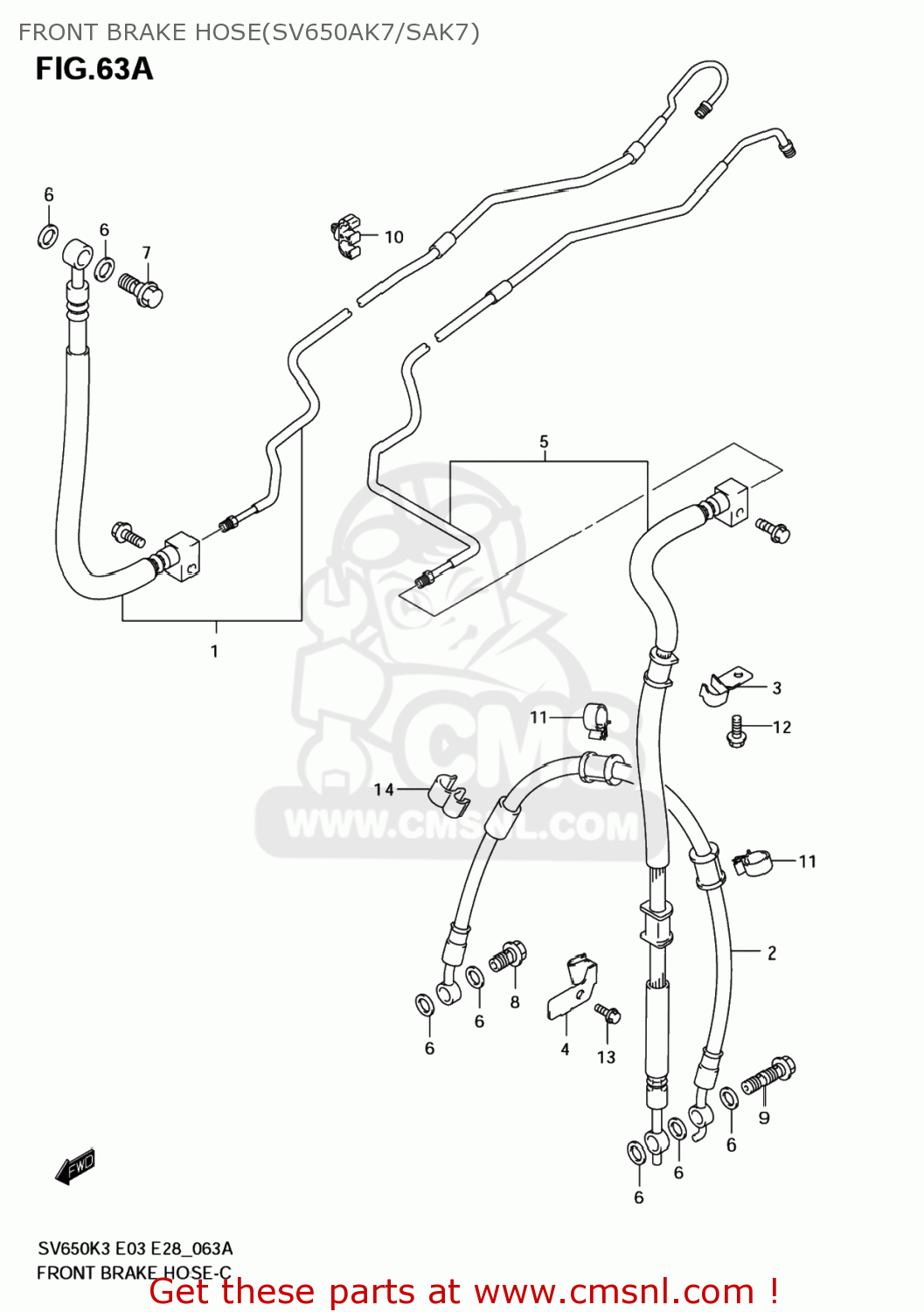 FRONT BRAKE HOSE(SV650AK7/SAK7) SV650 2003 (K3) USA (E03)