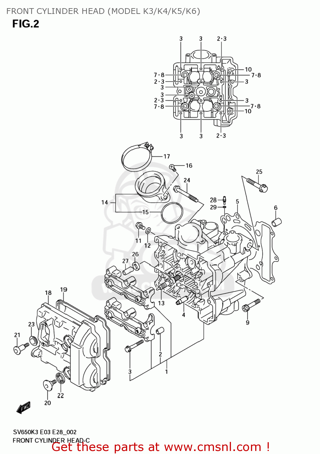 FRONT CYLINDER HEAD (MODEL K3/K4/K5/K6) SV650 2003 (K3) USA (E03)