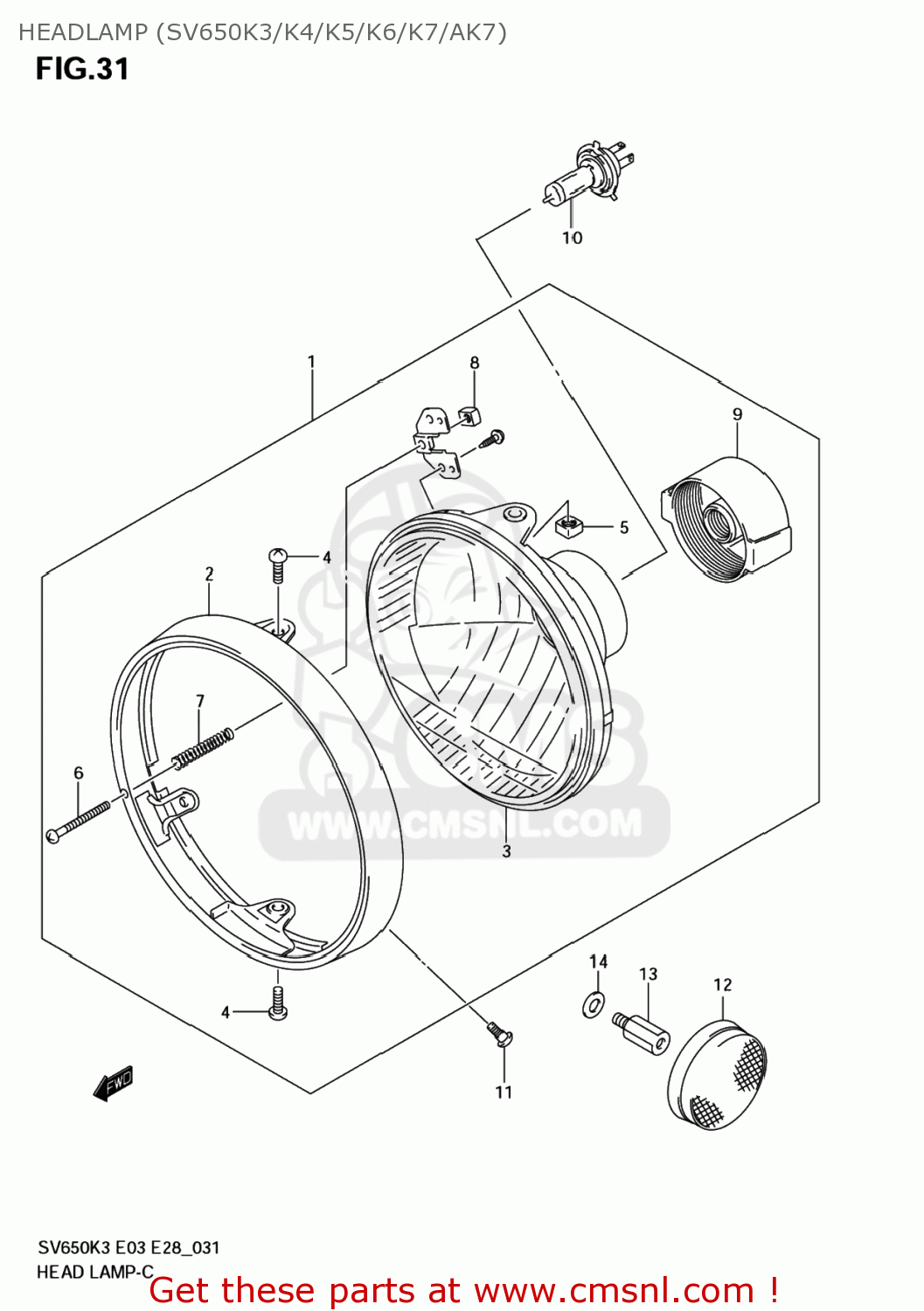 HEADLAMP (SV650K3/K4/K5/K6/K7/AK7) SV650 2003 (K3) USA (E03)