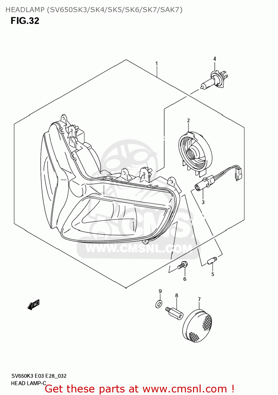 HEADLAMP (SV650SK3/SK4/SK5/SK6/SK7/SAK7) SV650 2003 (K3) USA (E03)