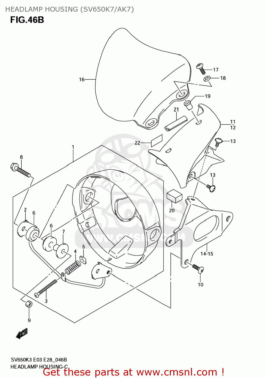 HEADLAMP HOUSING (SV650K7/AK7) SV650 2003 (K3) USA (E03)