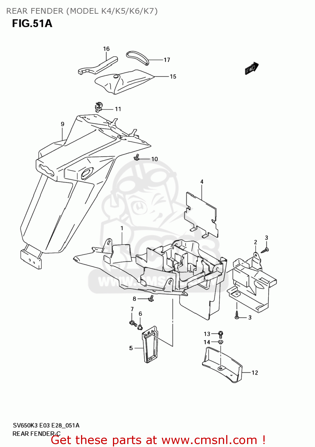 REAR FENDER (MODEL K4/K5/K6/K7) SV650 2003 (K3) USA (E03)