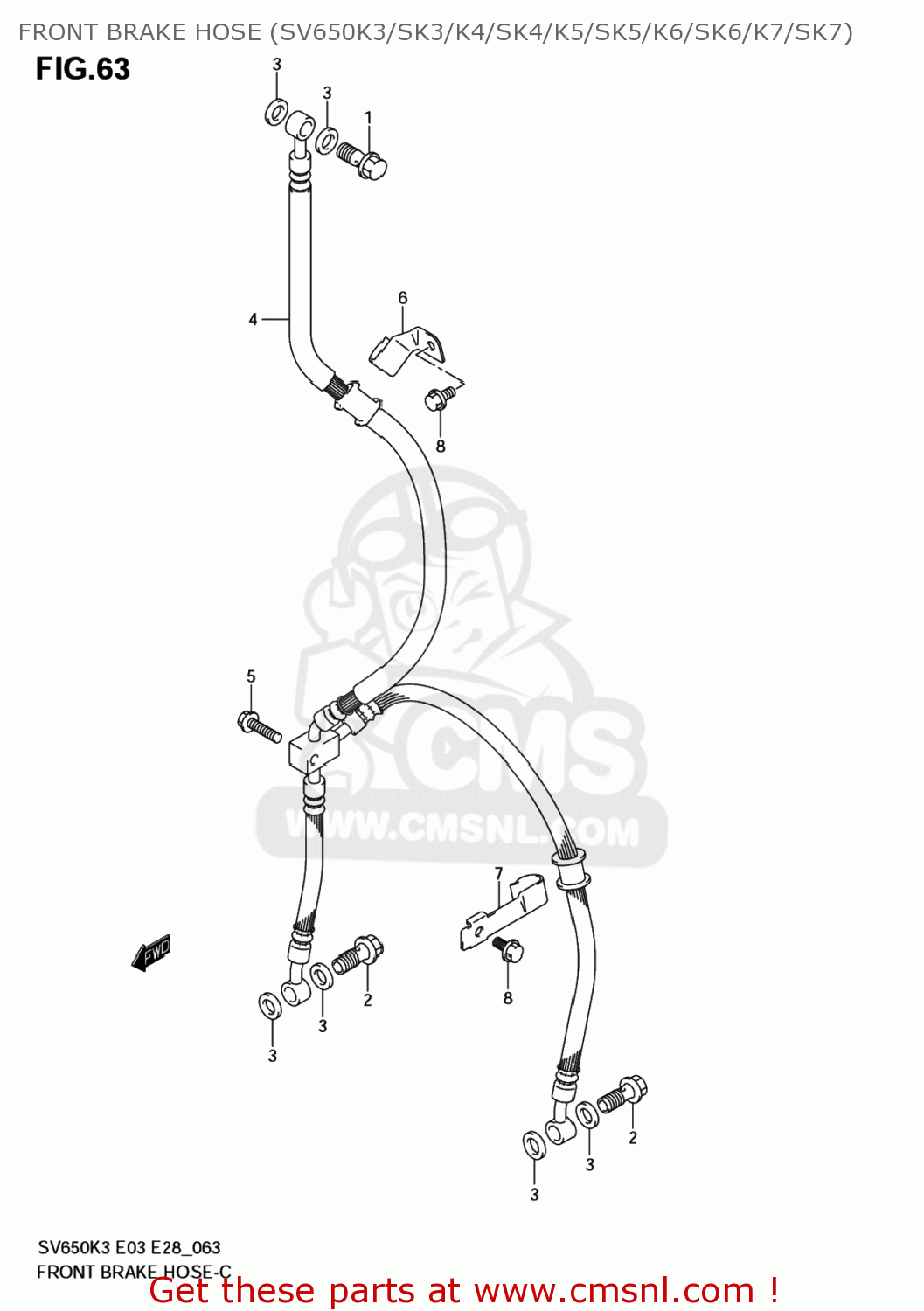 FRONT BRAKE HOSE (SV650K3/SK3/K4/SK4/K5/SK5/K6/SK6/K7/SK7) SV650 2004 (K4) USA (E03)