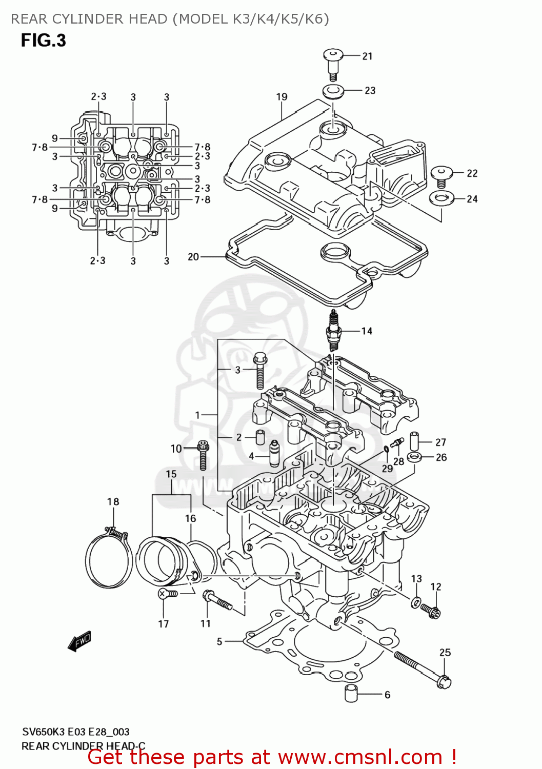 REAR CYLINDER HEAD (MODEL K3/K4/K5/K6) SV650 2005 (K5) USA (E03)