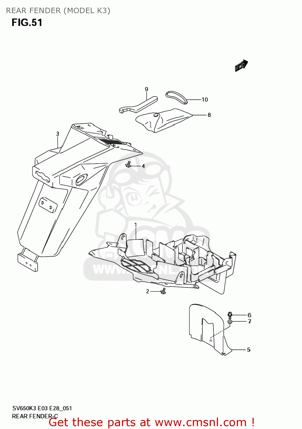 REAR FENDER (MODEL K3) SV650 2005 (K5) USA (E03)