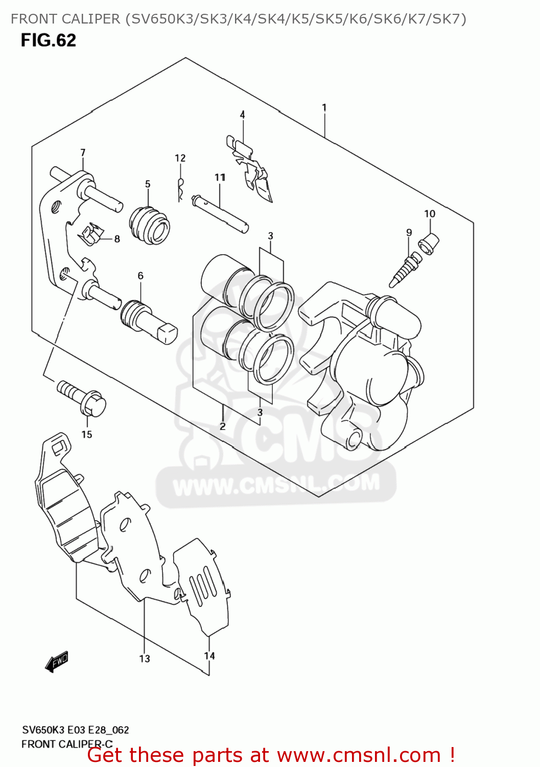 FRONT CALIPER (SV650K3/SK3/K4/SK4/K5/SK5/K6/SK6/K7/SK7) SV650 2007 (K7) USA (E03)