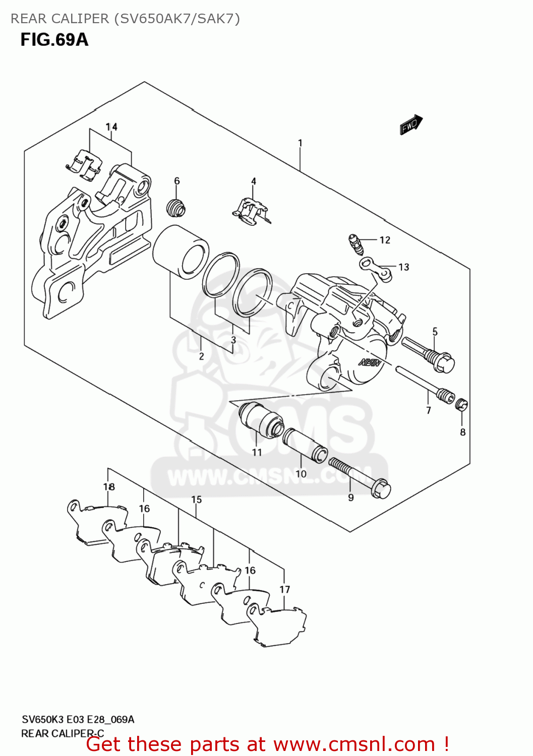 REAR CALIPER (SV650AK7/SAK7) SV650 2007 (K7) USA (E03)