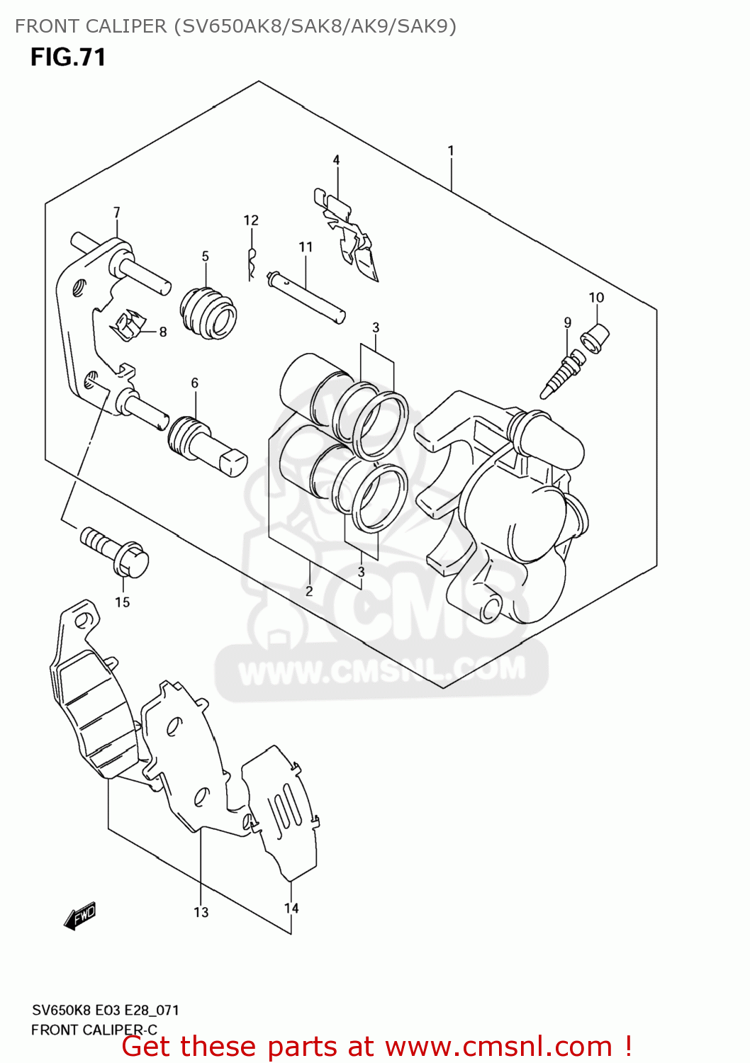 FRONT CALIPER (SV650AK8/SAK8/AK9/SAK9) SV650 2008 (K8) USA (E03)