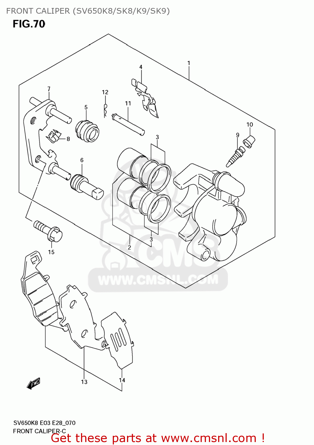 FRONT CALIPER (SV650K8/SK8/K9/SK9) SV650 2008 (K8) USA (E03)