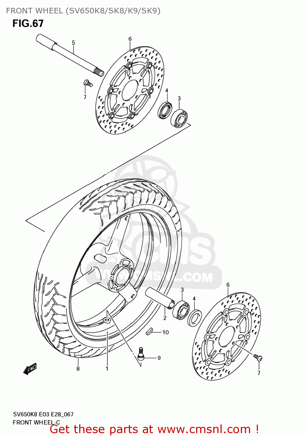 FRONT WHEEL (SV650K8/SK8/K9/SK9) SV650 2008 (K8) USA (E03)