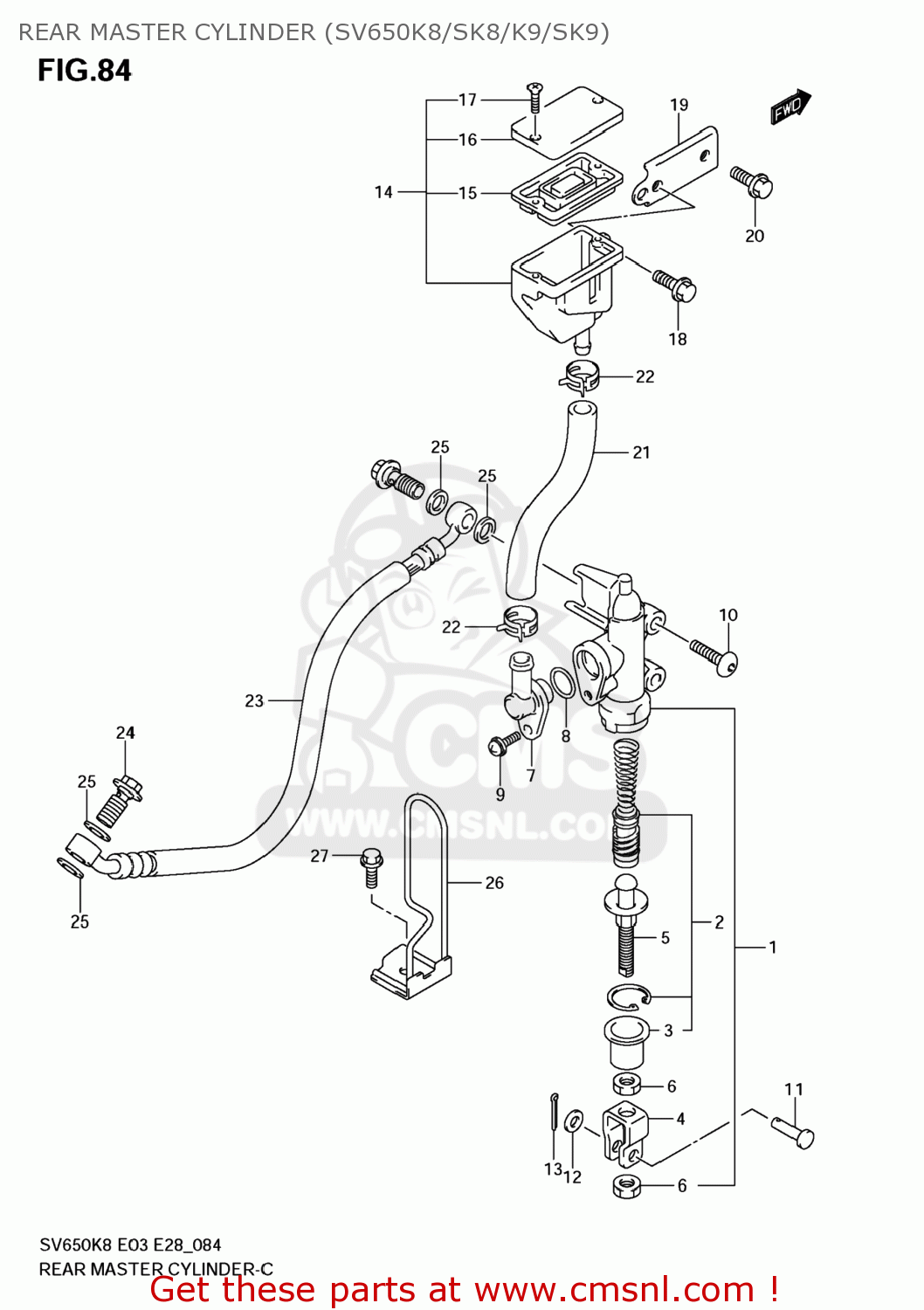 REAR MASTER CYLINDER (SV650K8/SK8/K9/SK9) SV650 2008 (K8) USA (E03)