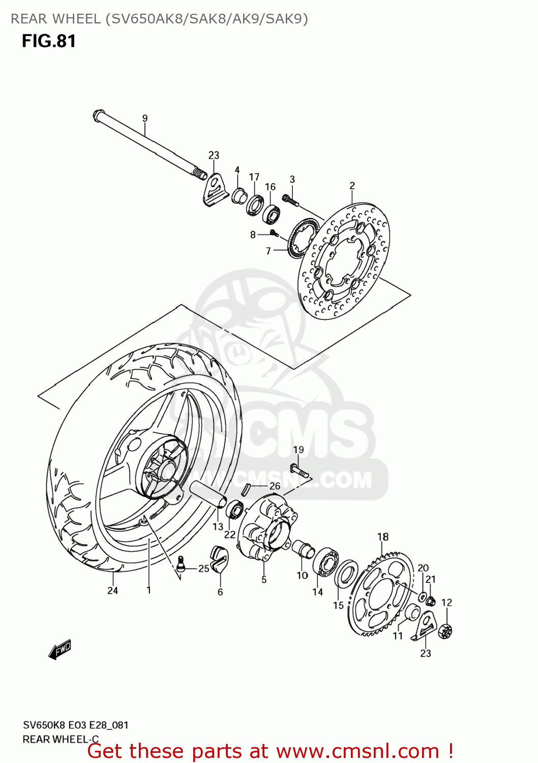REAR WHEEL (SV650AK8/SAK8/AK9/SAK9) SV650 2008 (K8) USA (E03)