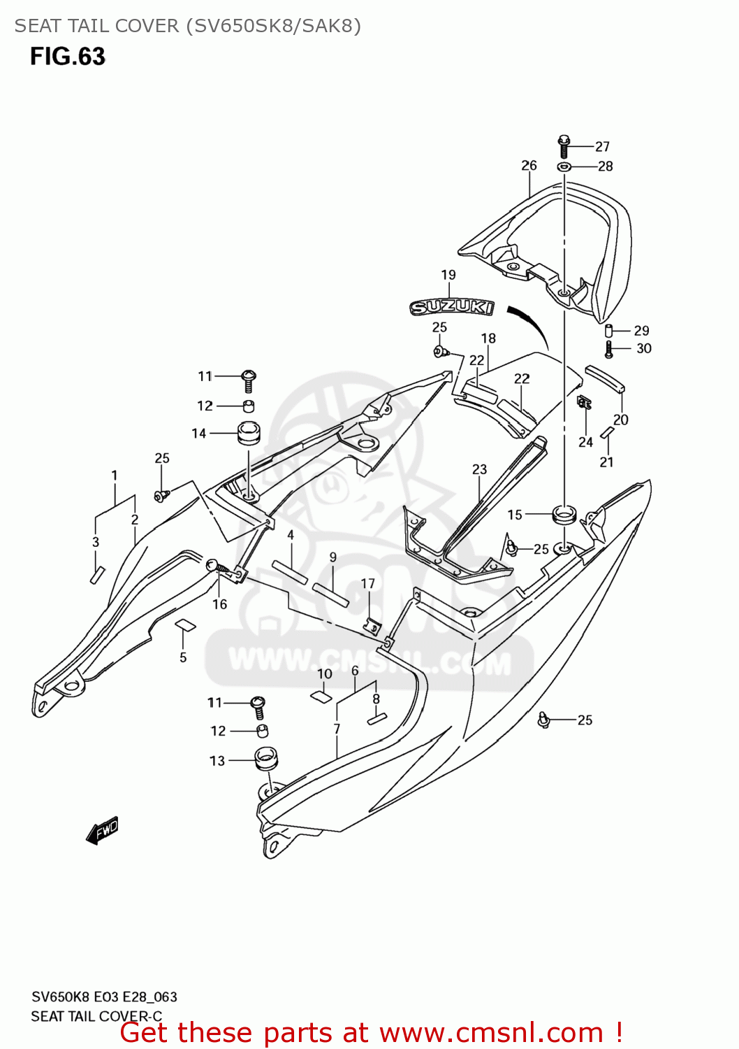 SEAT TAIL COVER (SV650SK8/SAK8) SV650 2008 (K8) USA (E03)