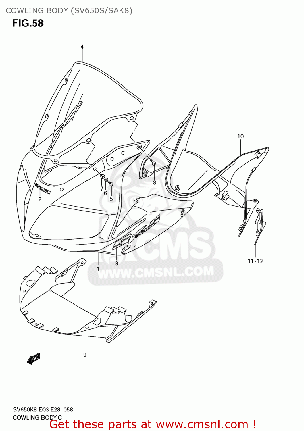 COWLING BODY (SV650S/SAK8) SV650 2009 (K9) USA (E03)