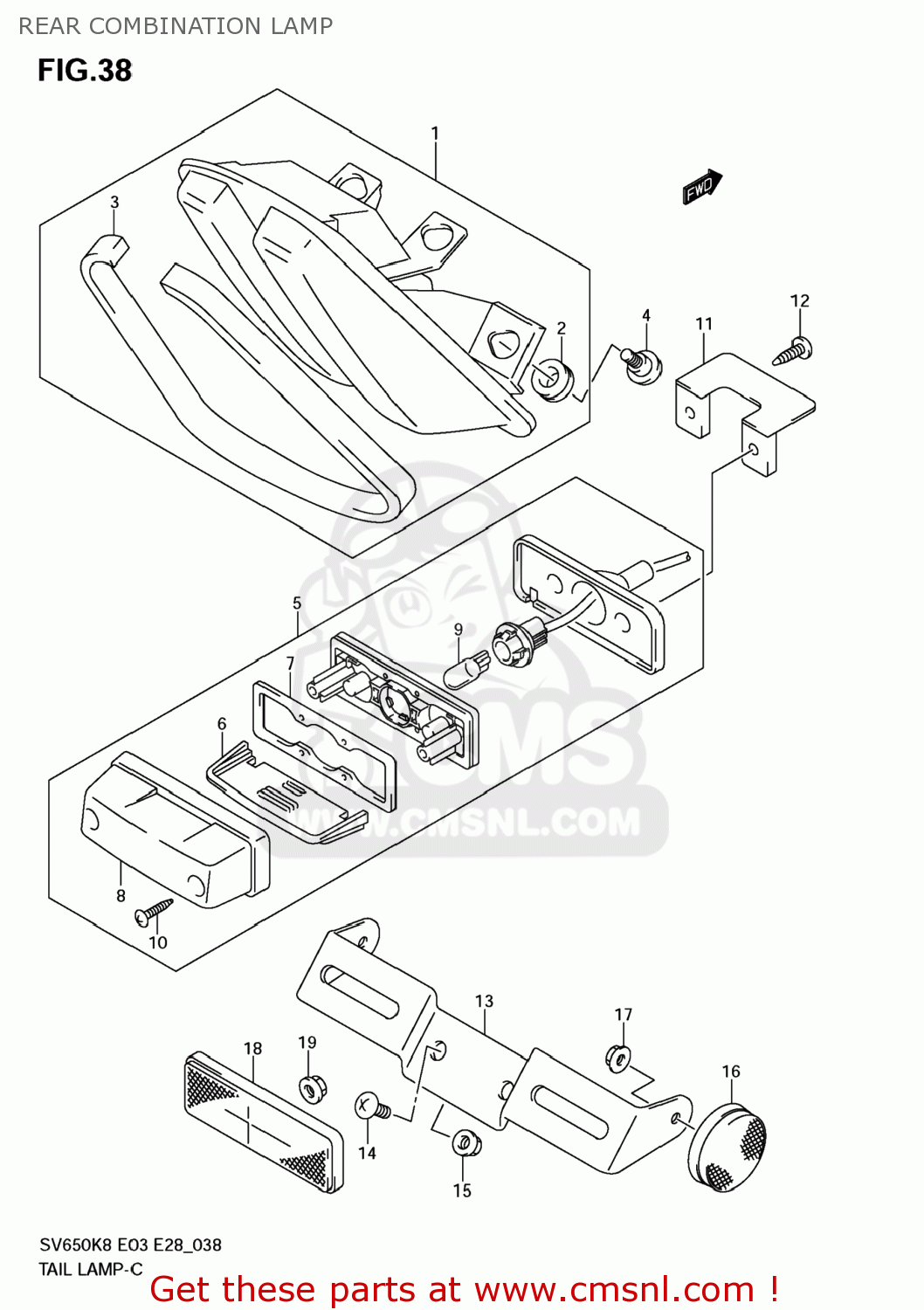 REAR COMBINATION LAMP SV650 2009 (K9) USA (E03)