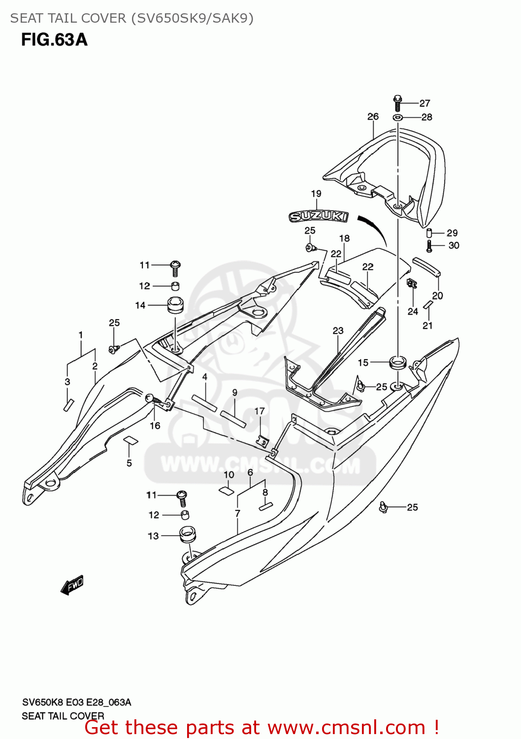 SEAT TAIL COVER (SV650SK9/SAK9) SV650 2009 (K9) USA (E03)