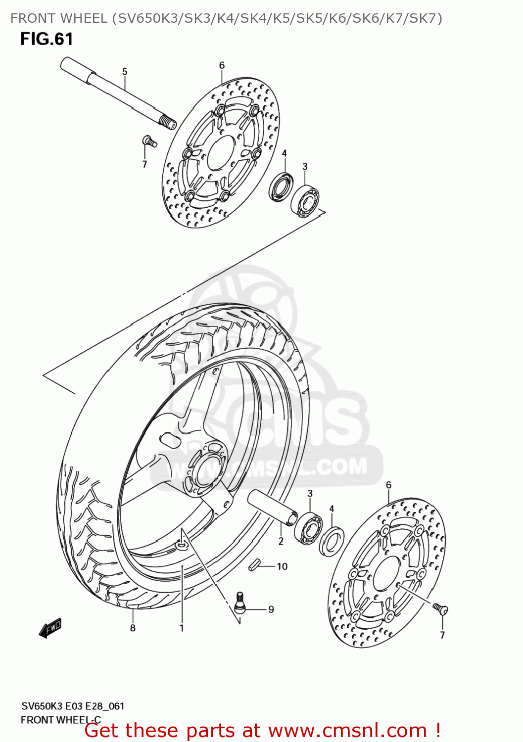 FRONT WHEEL (SV650K3/SK3/K4/SK4/K5/SK5/K6/SK6/K7/SK7) SV650A 2007 (K7) USA (E03)