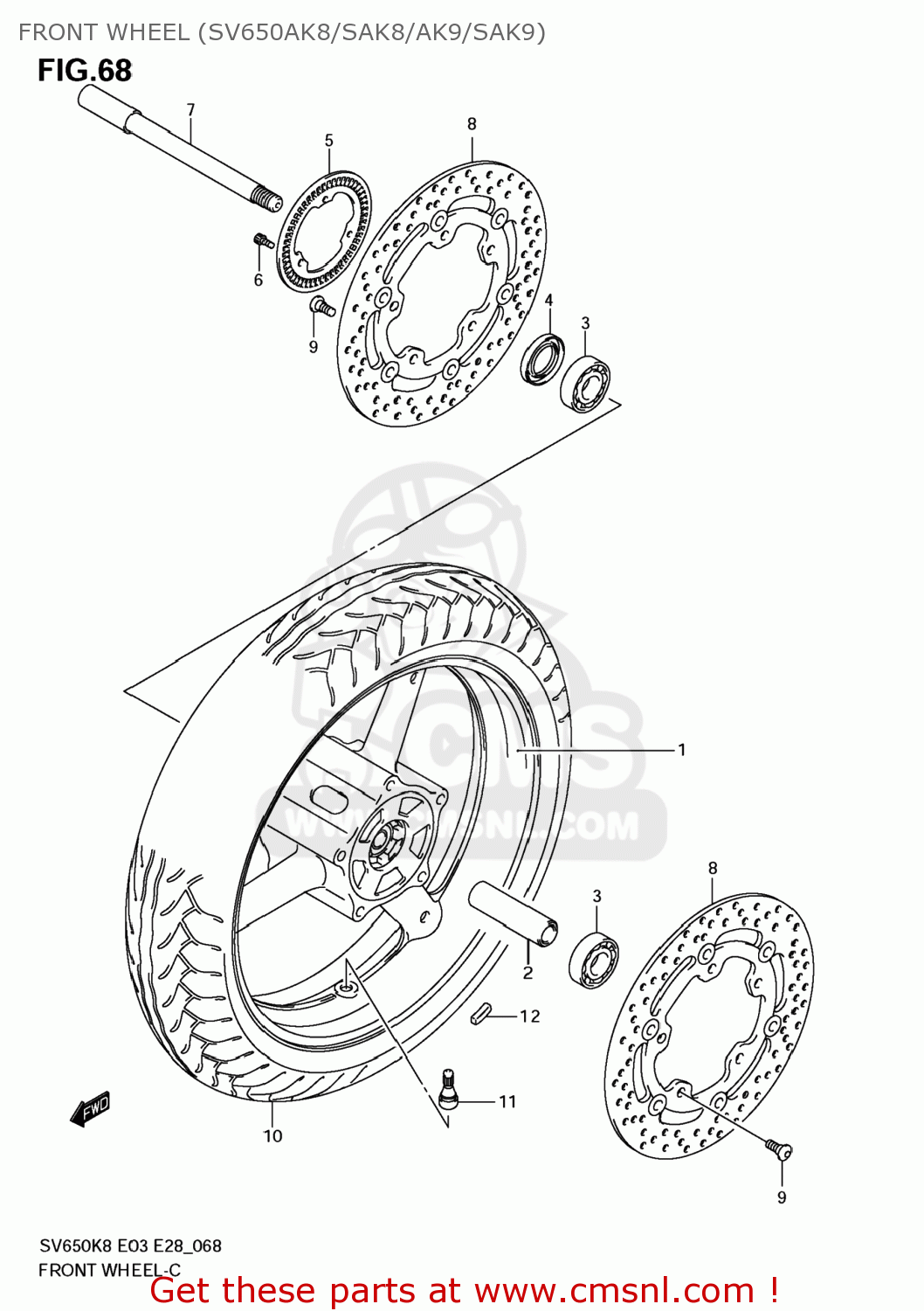 FRONT WHEEL (SV650AK8/SAK8/AK9/SAK9) SV650A 2008 (K8) USA (E03)