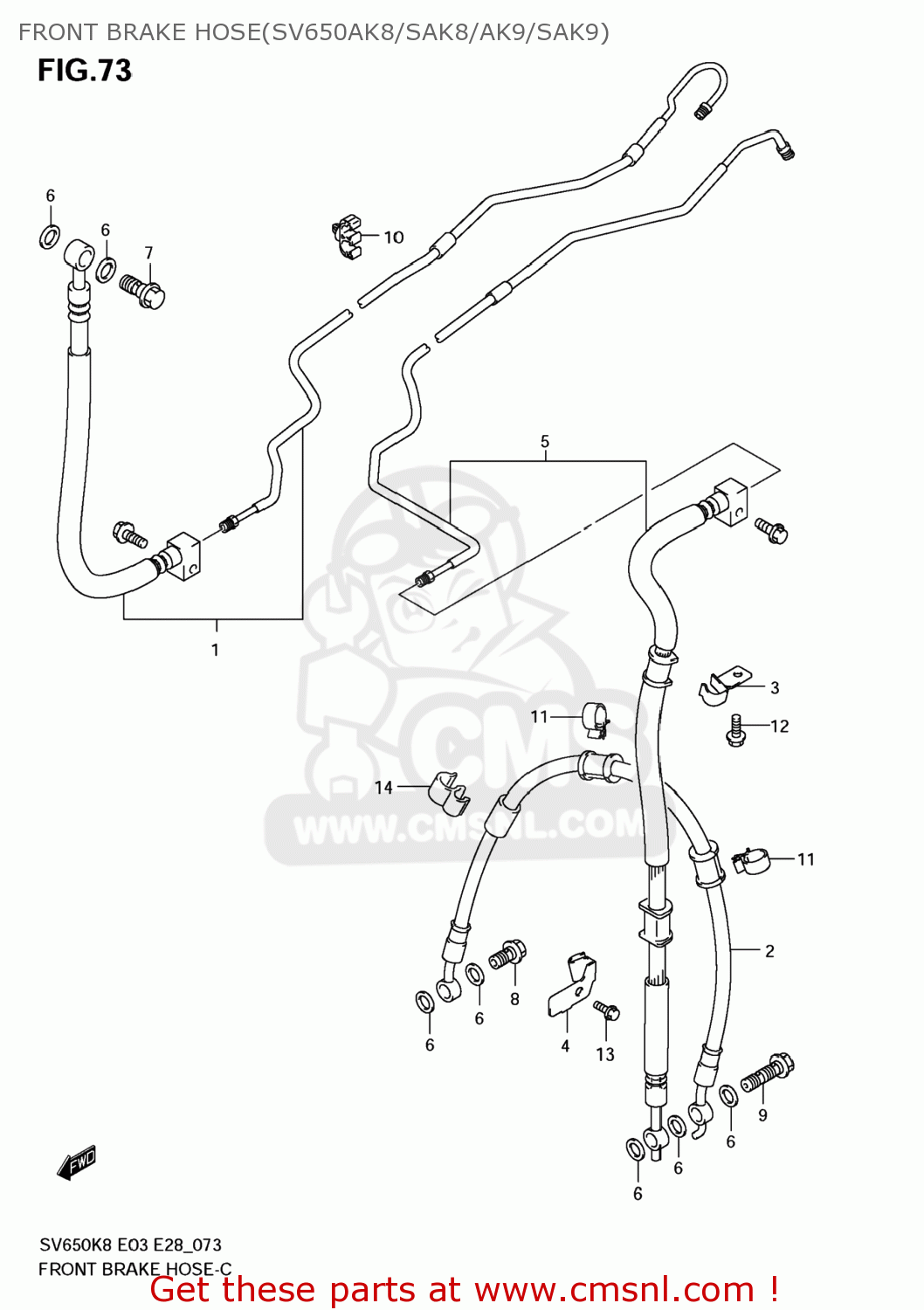 FRONT BRAKE HOSE(SV650AK8/SAK8/AK9/SAK9) SV650A 2009 (K9) USA (E03)