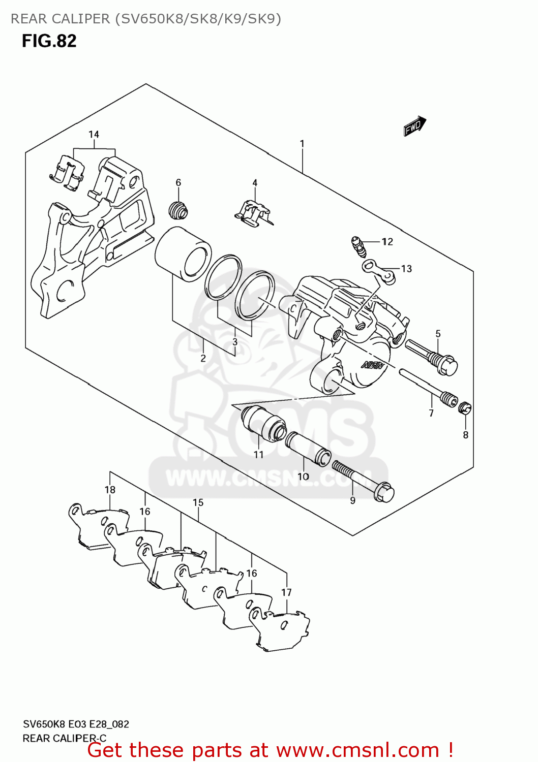 REAR CALIPER (SV650K8/SK8/K9/SK9) SV650A 2009 (K9) USA (E03)