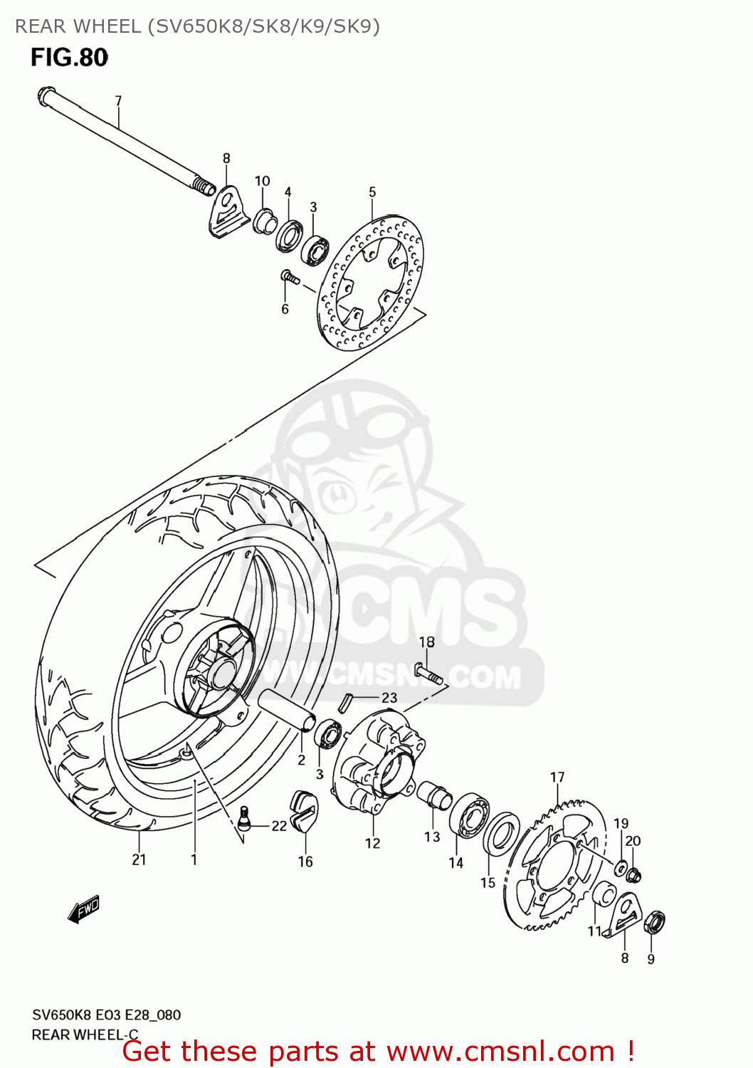 REAR WHEEL (SV650K8/SK8/K9/SK9) SV650A 2009 (K9) USA (E03)