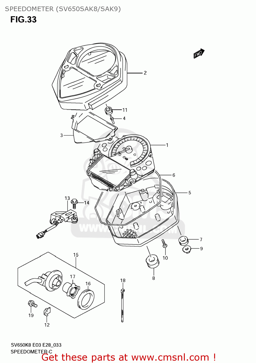 SPEEDOMETER (SV650SAK8/SAK9) SV650A 2009 (K9) USA (E03)