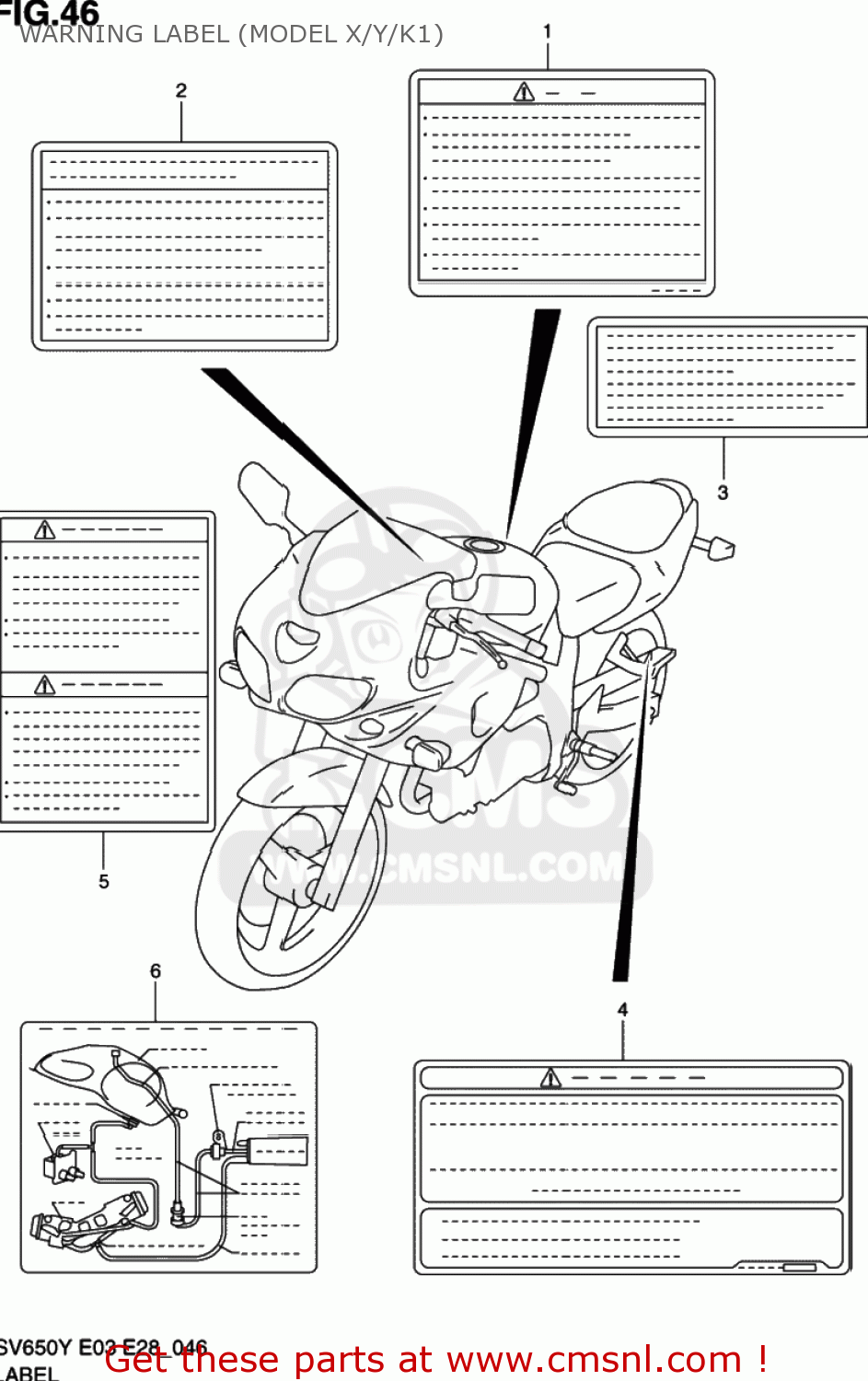 WARNING LABEL (MODEL X/Y/K1) SV650S 1999 (X) USA (E03)