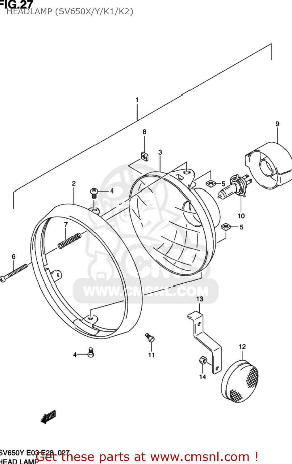 HEADLAMP (SV650X/Y/K1/K2) SV650S 2000 (Y) USA (E03)