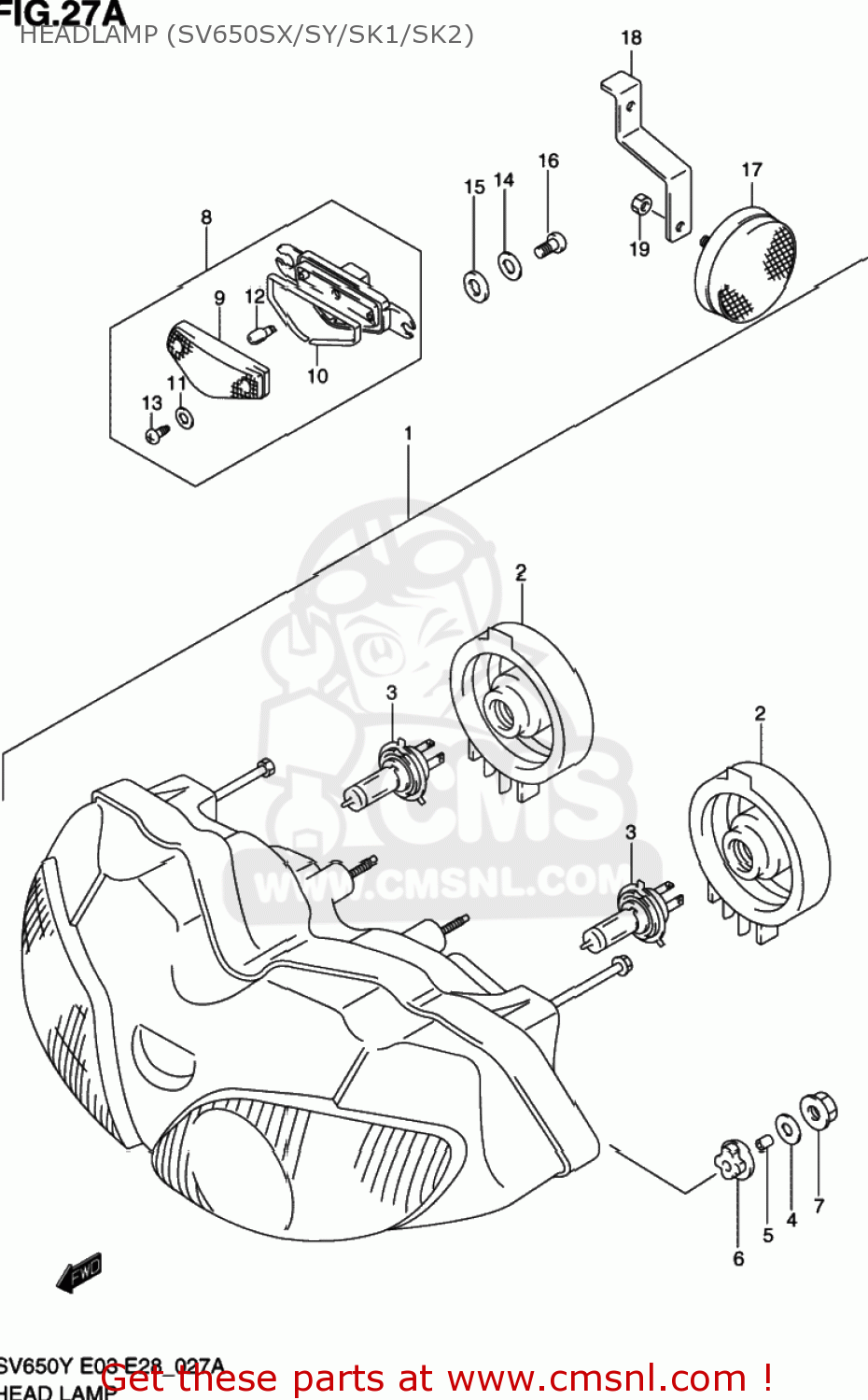 HEADLAMP (SV650SX/SY/SK1/SK2) SV650S 2002 (K2) USA (E03)