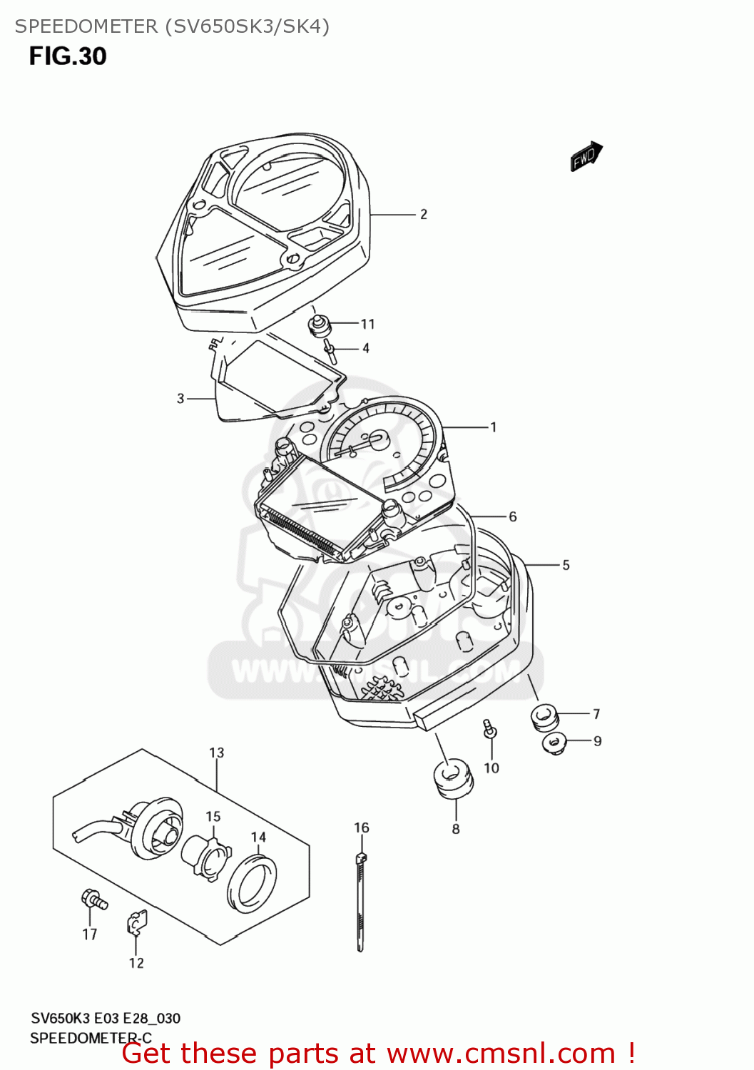 SPEEDOMETER (SV650SK3/SK4) SV650S 2003 (K3) USA (E03)