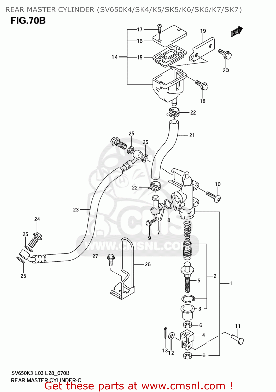 REAR MASTER CYLINDER (SV650K4/SK4/K5/SK5/K6/SK6/K7/SK7) SV650S 2004 (K4) USA (E03)