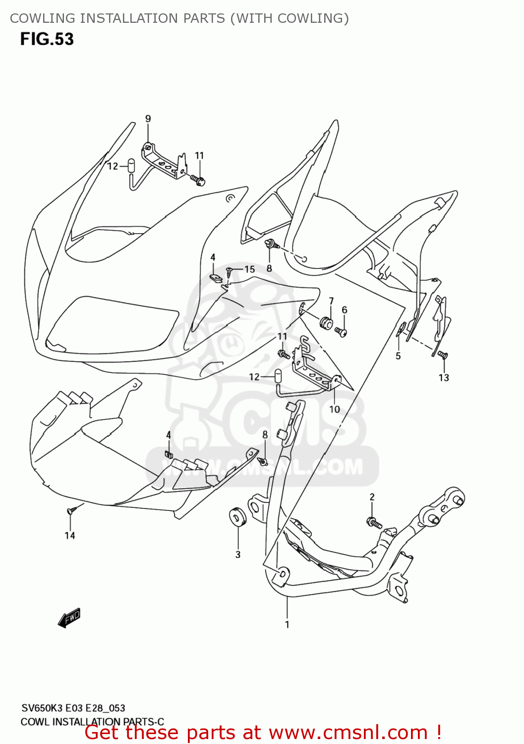 COWLING INSTALLATION PARTS (WITH COWLING) SV650S 2005 (K5) USA (E03)