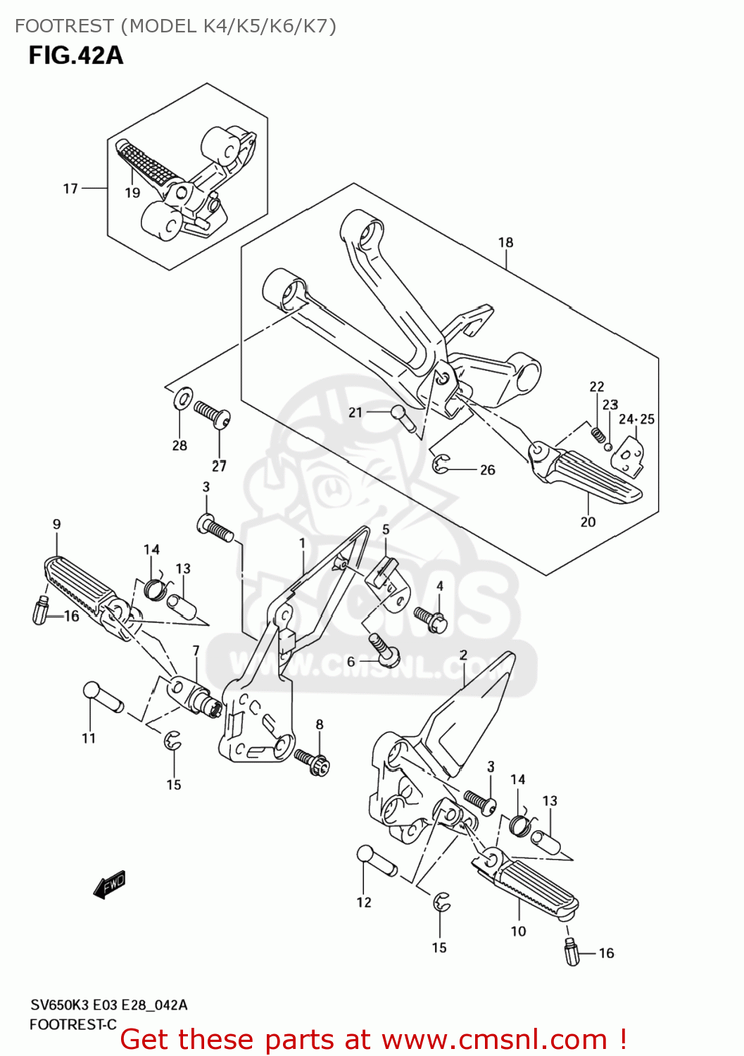 FOOTREST (MODEL K4/K5/K6/K7) SV650S 2005 (K5) USA (E03)