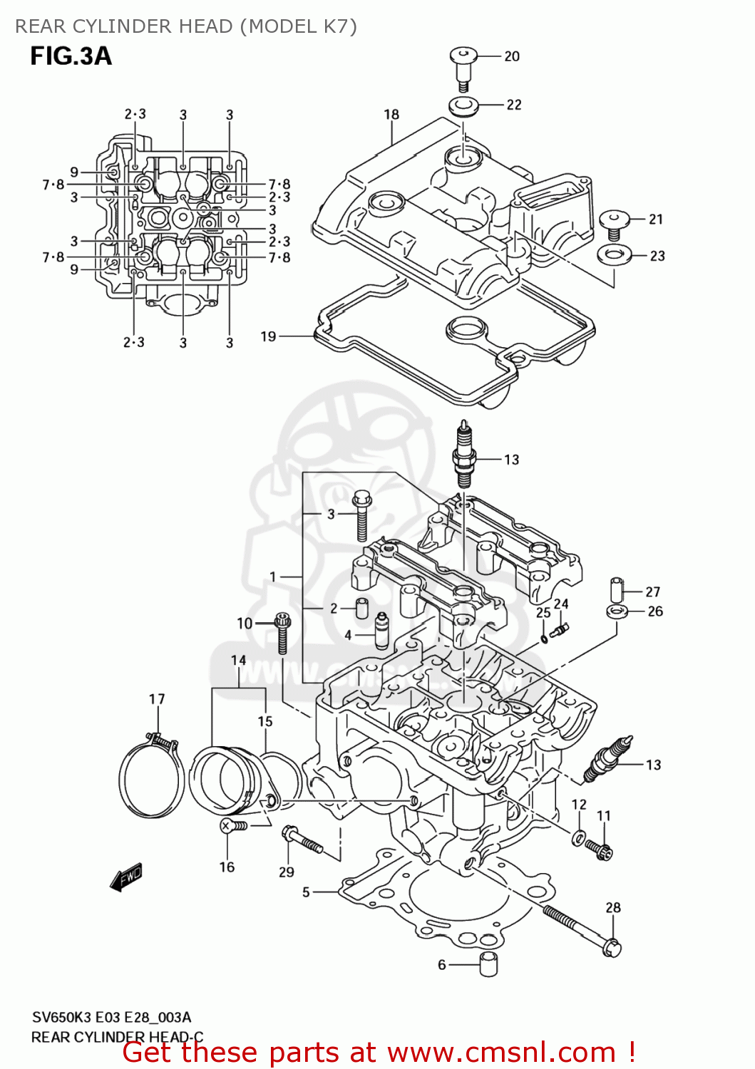 REAR CYLINDER HEAD (MODEL K7) SV650S 2005 (K5) USA (E03)